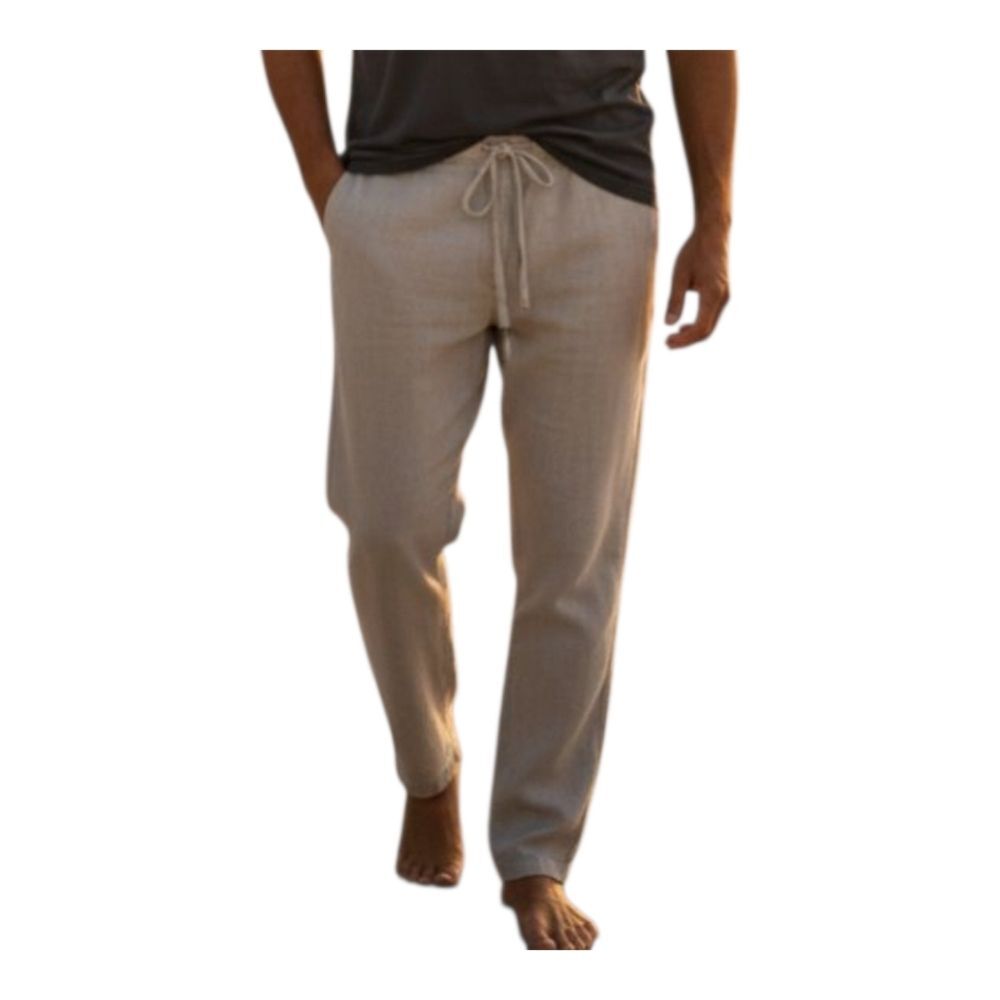 100% Linen Trousers Men's Drawstring Pants Zip Fly Relaxed Coastal Quickreflex M